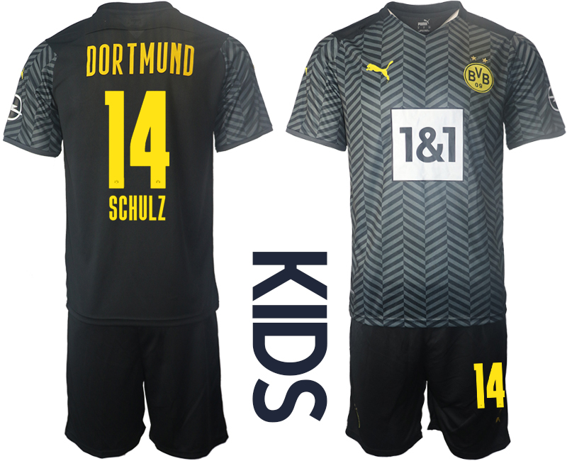 Youth 2021-2022 Club Borussia Dortmund away black #14 Soccer Jersey